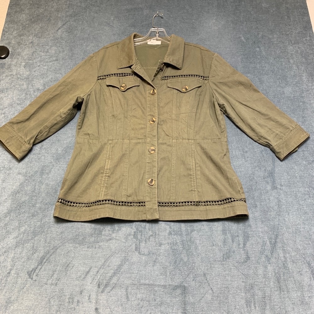 Westport Jacket Womens XL Olive Green 3/4 Sleeve Button Front Collared Pockets